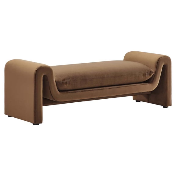 Modway Waverly Velvet Bench with Cushioned Seat, Classic Design for Bedroom, Brown