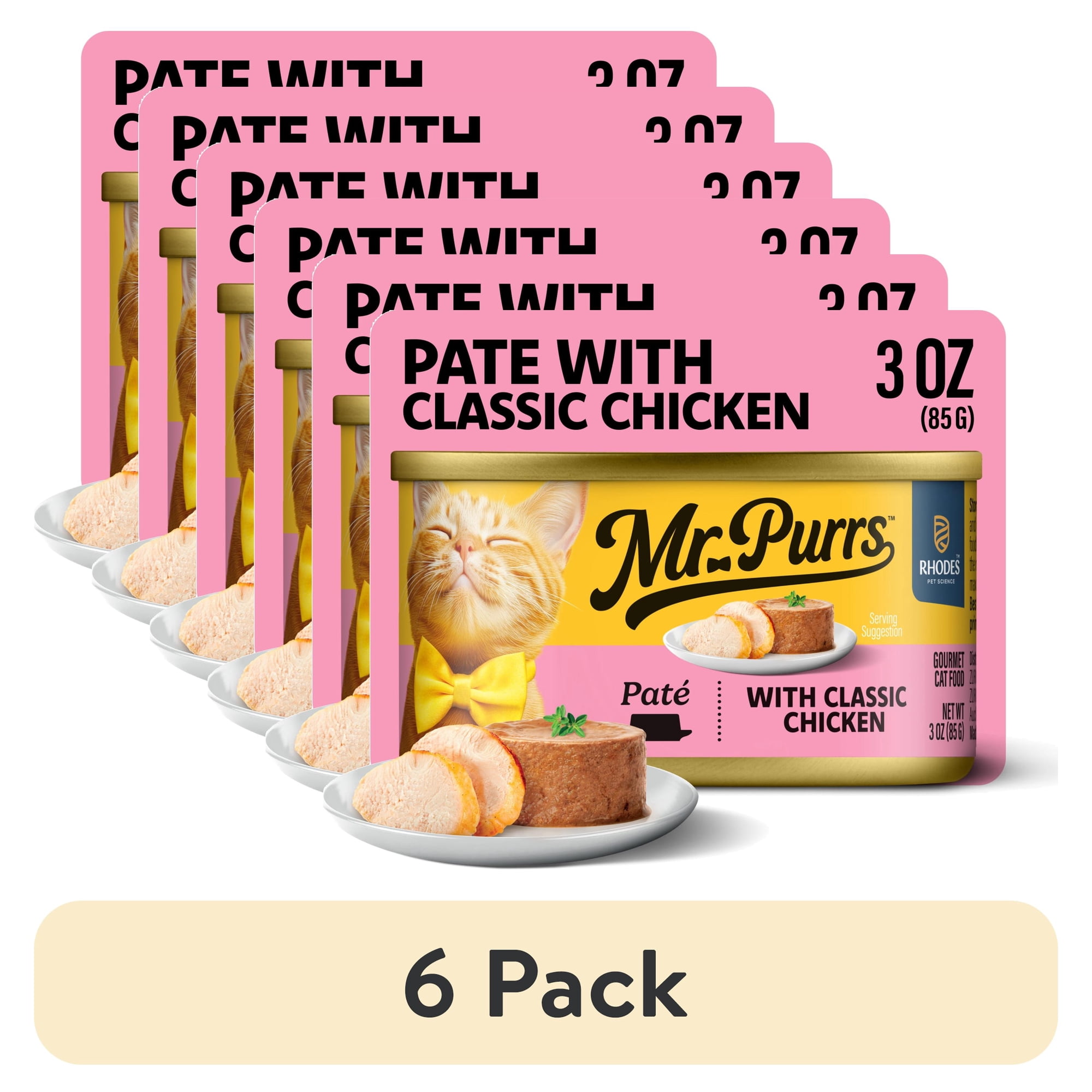 (6 pack) Mr Purrs Classic Chicken Pate Wet Cat Food, 3 oz Can