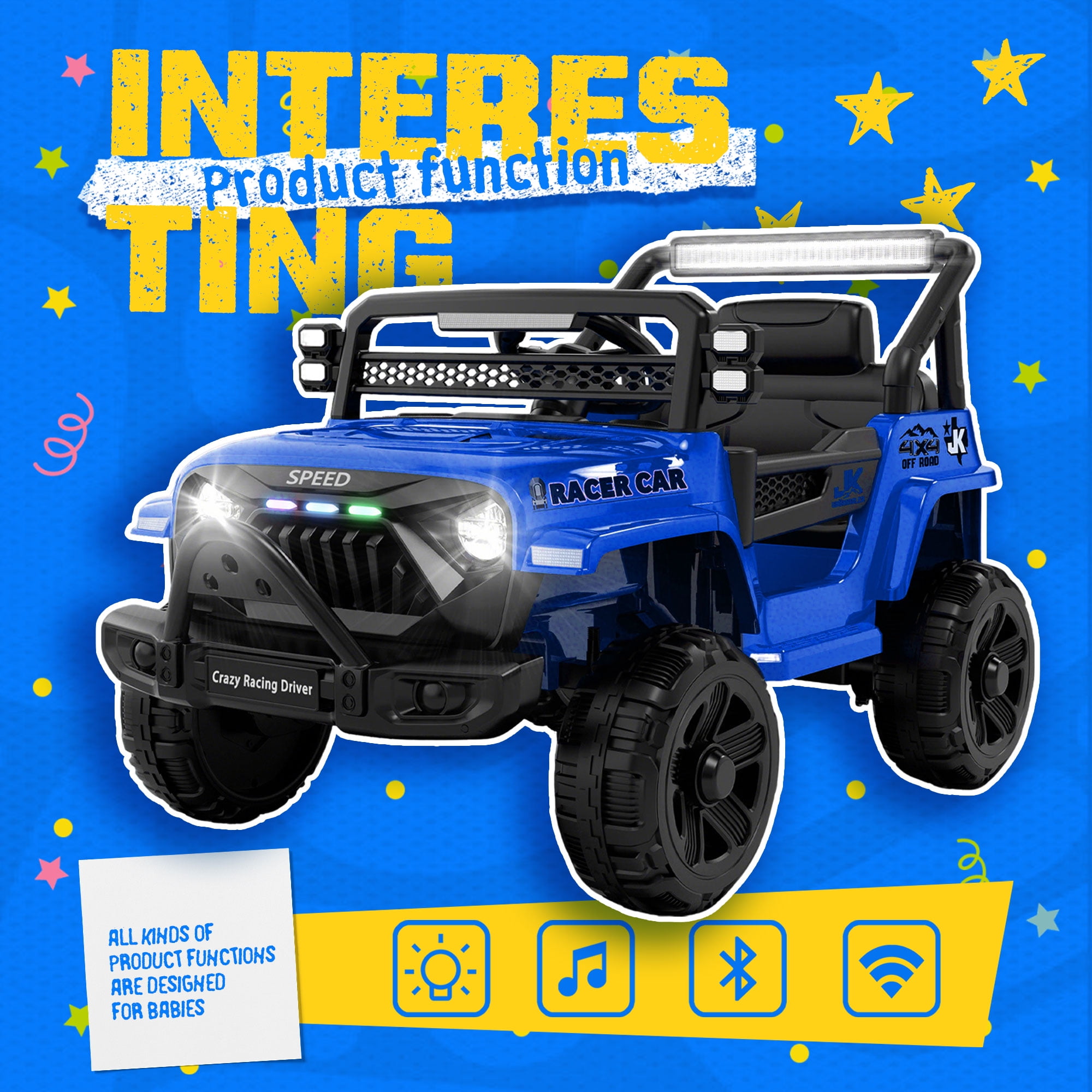 Xuanlur 12V Ride on Truck Car for Kids, 12V Kids Electric Car w/ Remote Control, 4 Wheel Suspension, Bluetooth, Power Display, 3.5 Mph Max Speed, Battery Powered Ride on Toys for Aged 3+(Blue)