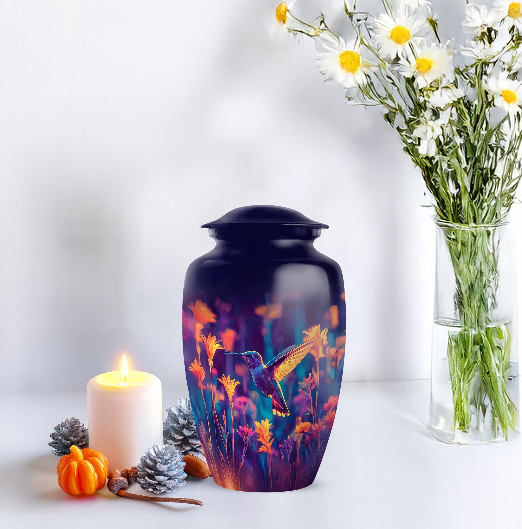 MUKTIVE Humming Bird keepsake Urns for Human Ashes - Flowers Adult Urns for Ashes Men & Women 3 Inch - keepsake Dark Blue Urn for Daughter & Son - Human Remains Ash Urn for Memorial & Funeral