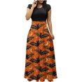 thumbnail image 2 of ICHUANYI Clearance Women's Halloween Print Colorful Long Dress Short Sleeve Print Dresses Beach Casual Maxi Sundress(Orange, M) ICHUANYI WER2023081509664, 2 of 6