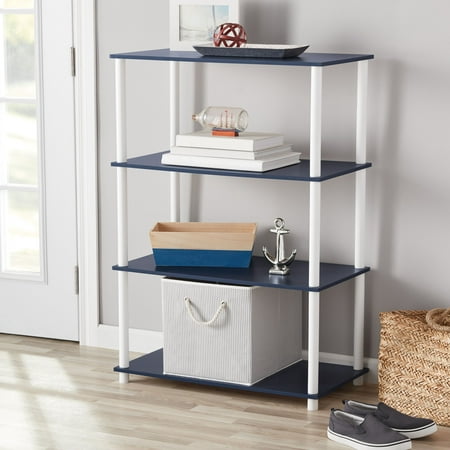 Mainstays No Tools 4-Shelf Storage Bookcase, Dark Blue
