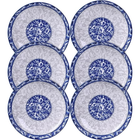 

6pcs Porcelain Dinner Plates Salad Pasta Bowls 8-inch Dessert Plate Ceramic Dishes Underglaze Round Plate Blue and White