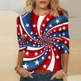 thumbnail image 7 of JTZGDY Plus Size Womens Independence Day Tops Loose Fit Casual Dressy American Flag Printed Summer 3/4 Length Sleeve Oversized Crewneck Graphic Holiday Tees Shirt Wine#01 XXXL, 7 of 7