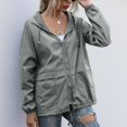 thumbnail image 4 of Women Waterproof Windbreaker Jacket, Lightweight Drawstring Hooded Outdoor Rain Jacket with Pockets, Casual Zip Up Front Jacket for Women Light Gray Large, 4 of 5