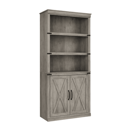Wisykoke Farmhouse Bookshelves and Bookcases with Doors, Floor Standing 5 Tiers Display Storage Shelves, 31.5"x12.9"x68.7" Tall Bookcase for Living Room, Home Office