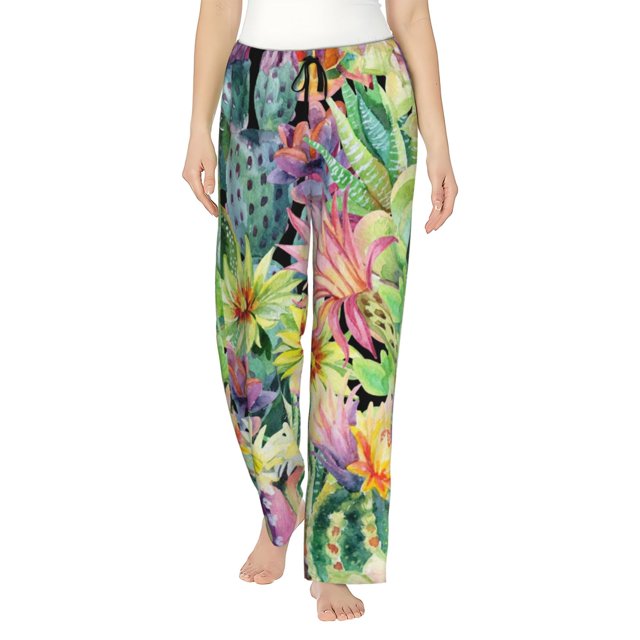 Balery Watercolor Blooming Cactus Pantalones de pijama para mujer, pijamas ultraligeros, pantalones de estar por casa-Medium