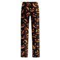 thumbnail image 4 of Adult Halloween Print Pajama Pants Loose Fit Sleep Pants for Women Men No Drawstring Soft Comfy Casual Loungewear Sleepwear for Home Halloween Party Fluorescence Yellow B M, 4 of 5
