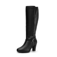 thumbnail image 3 of Pennysue Women Knee High Boots Black PU Wide Calf Chunky Heel Booties For Women 6.5M, 3 of 7