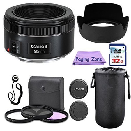 Canon 50mm f/1.8 STM Camera Fixed Lens. PagingZone Deluxe Kit Includes, 3Piece Filter Set + Lens Case + Lens Hood + 32GB Class 10 Card. For EOS 6D, 70D, 5D MK II III, Rebel T3, T3i, T4i, T5, T5i, (Best 50mm Lens For Canon 70d)