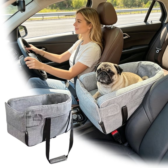 VMWMSSR Dog Car Booster Seat, Soft Plush Pet Travel Carrier Bed, Secure Hanging Dog Car Seat For Small Puppy Cat And Mini Breed Pets Road Trips(Grey-19.29"×9.84")