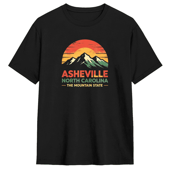Asheville North Carolina The Mountain State Retro Graphic Tee for Men and Women, Fun Hiking Cotton Short Sleeves T-Shirt