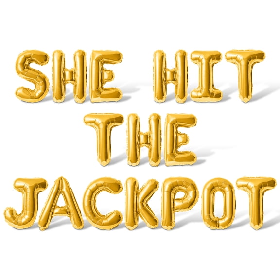 Letter Balloons - SHE HIT THE JACKPOT 16" Inch Alphabet Letters Foil Mylar Balloon Bachelorette Party Banner (Gold)