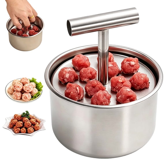 Stainless Steel Meatball Maker, Easy Clean Design, 12 Balls Manual Push Press Meatball Mould for Kitchen Cooking, Meal Prep and Homemade Food