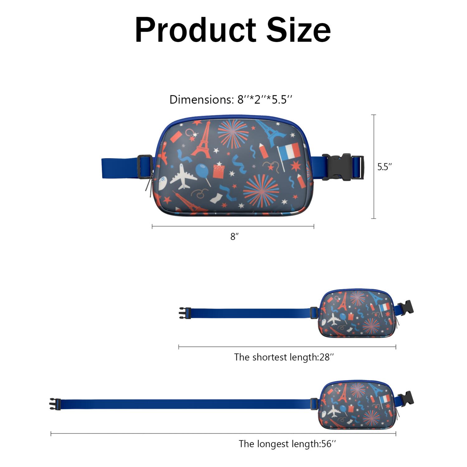 Crossbody Belt Bag Eiffel Tower Fashion Belt Bag Small Cross Body Bags for Women Casual Waist Packs with Adjustable Strap Waterproof Belt Bag for Workout Running Travelling