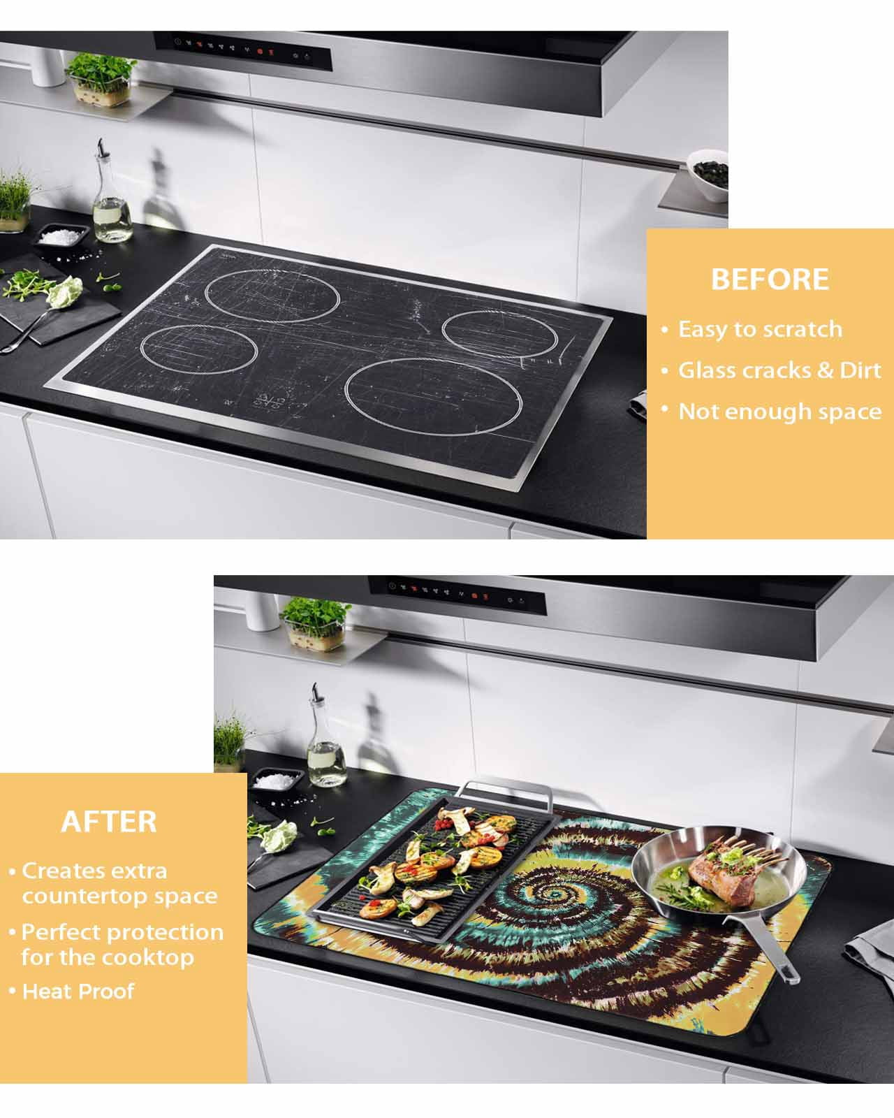 nqOlkjepod Large Induction Cooktop Protector Mat 36"x21", Abstract Art Stove Top Covers for Electric Stove, Colorful Ethnic Geometric Modern Decorative Stove Burner Cover Mats, Glass Top Stove Cover