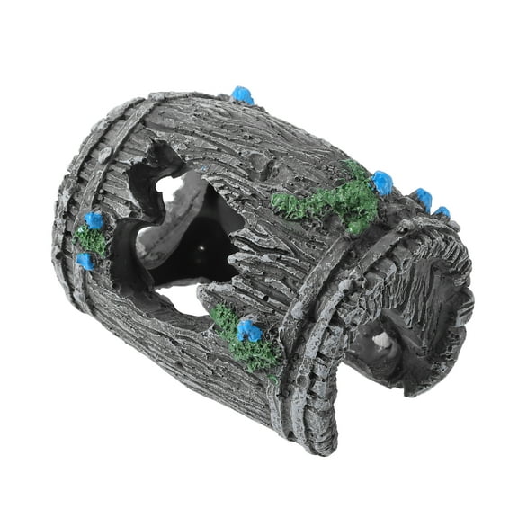 Aquarium Decorations Hollow Tree Trunk Ornament Resin Fish Accessories Gray Green Blue 3.15" Length