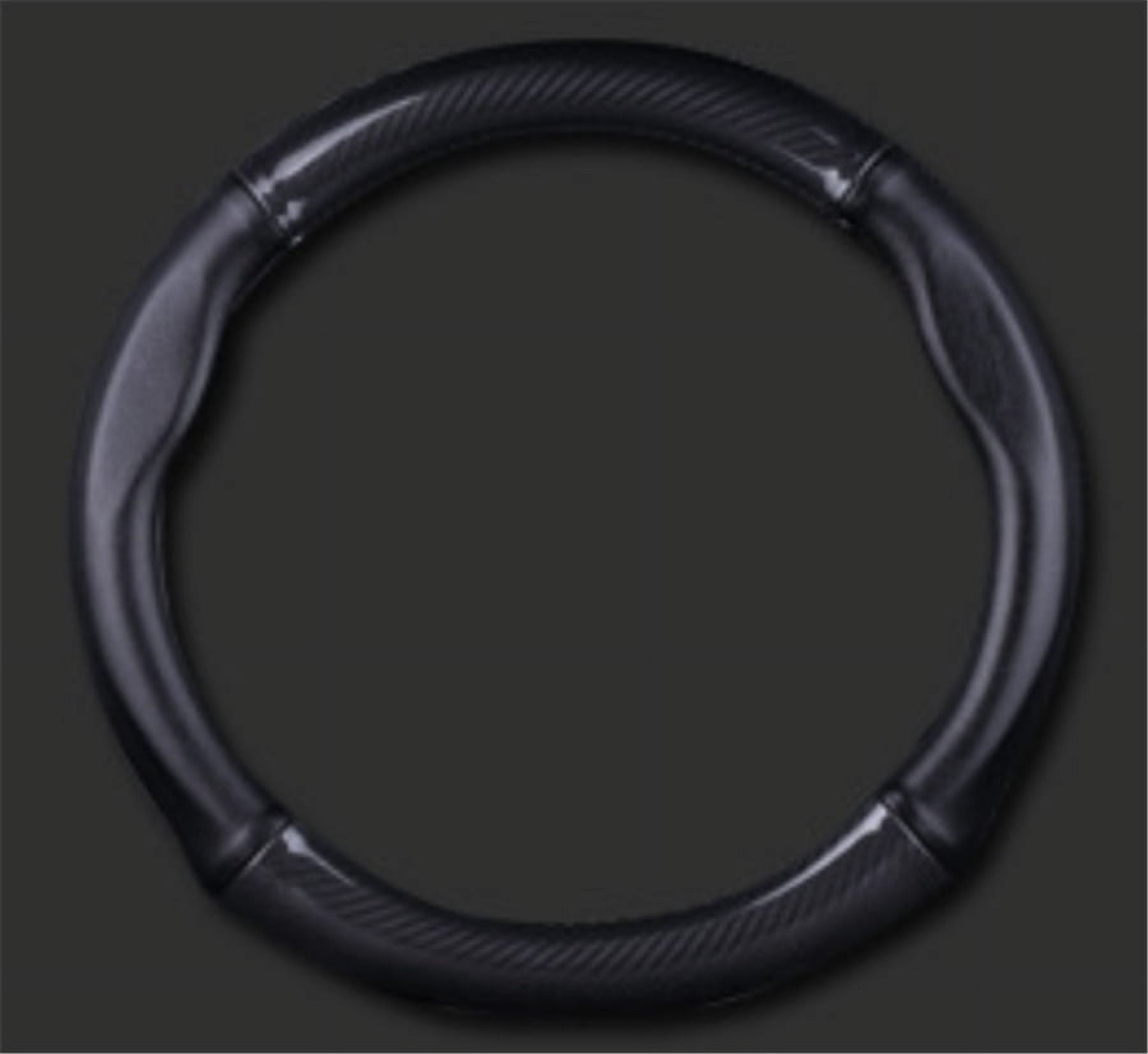 38cm Carbon Fiber Black Leather Non-Slip Car Steering Wheel Cover Trim With Mark