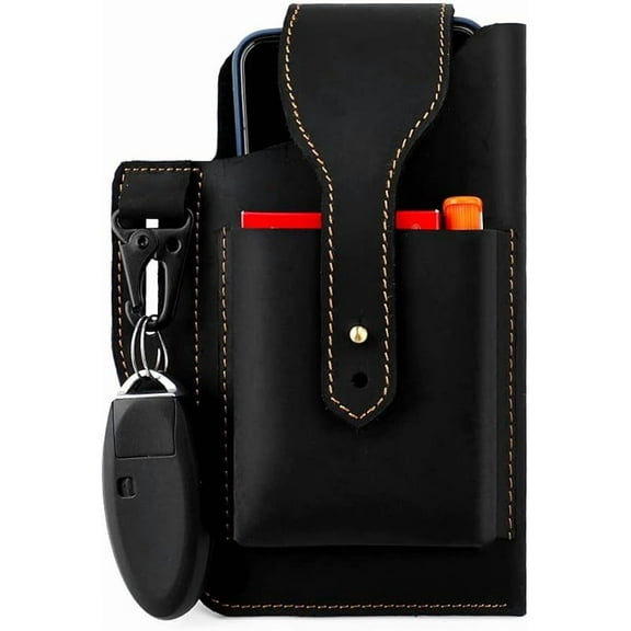 Vintage Leather Waist Pack, Tactical Mobile Phone Holder Belt Bag for Outdoor Sports (A-Black)