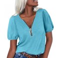 thumbnail image 1 of Camisas informales de manga corta para mujer, jersey con cuello en V liso, Tops sueltos con cremallera Fridja  gope5010, 1 of 4