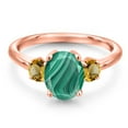 thumbnail image 3 of Gem Stone King 18K Rose Gold Plated Silver Green Malachite and Yellow Citrine Engagement Ring for Women | 3.01 Cttw | Oval 9X7MM | Gemstone Birthstone | Size 9, 3 of 6