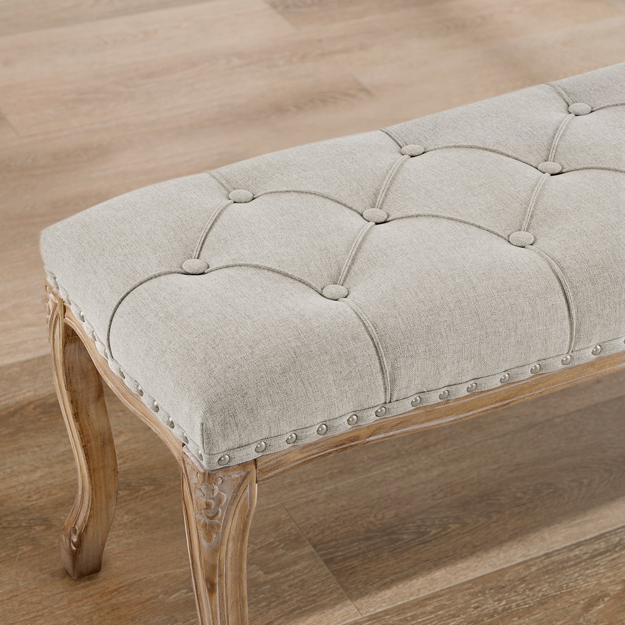 Dycanpo 45.2'' Bedroom Bench Seat Light Gray Linen, French Upholstered Ottoman Bench