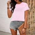 thumbnail image 4 of Htigea Womens Striped Short Sleeve Tops Casual Crewneck T Shirt Summer Loose Fit Pullover Tee Pink L, 4 of 6