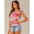 thumbnail image 3 of DARING DIVA Women's Tropical Square Neck Ruffle Tank Top M Pink White, 3 of 6