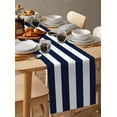 thumbnail image 3 of Navy Blue White Striped Burlap Cotton Table Runner 18x72 Inches Long, Farmhouse Stripe Modern Art Farmhouse Table Runners, Outdoor Dining Tablecloths Decor for Baby Shower/Party/Wedding, 3 of 6