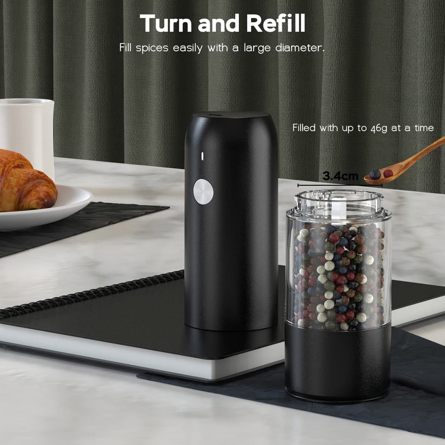 Tomeem Upgraded Larger Capacity Electric Salt and Pepper Grinder Rechargeable Usb Pepper Grinder Automatic Mill Shaker