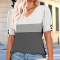 thumbnail image 6 of Smsaxvxz Women's Summer Tops Fashion Color Patchwork V Neck Button Short Sleeve Shirts Casual Loose Blouse Gray L, 6 of 6