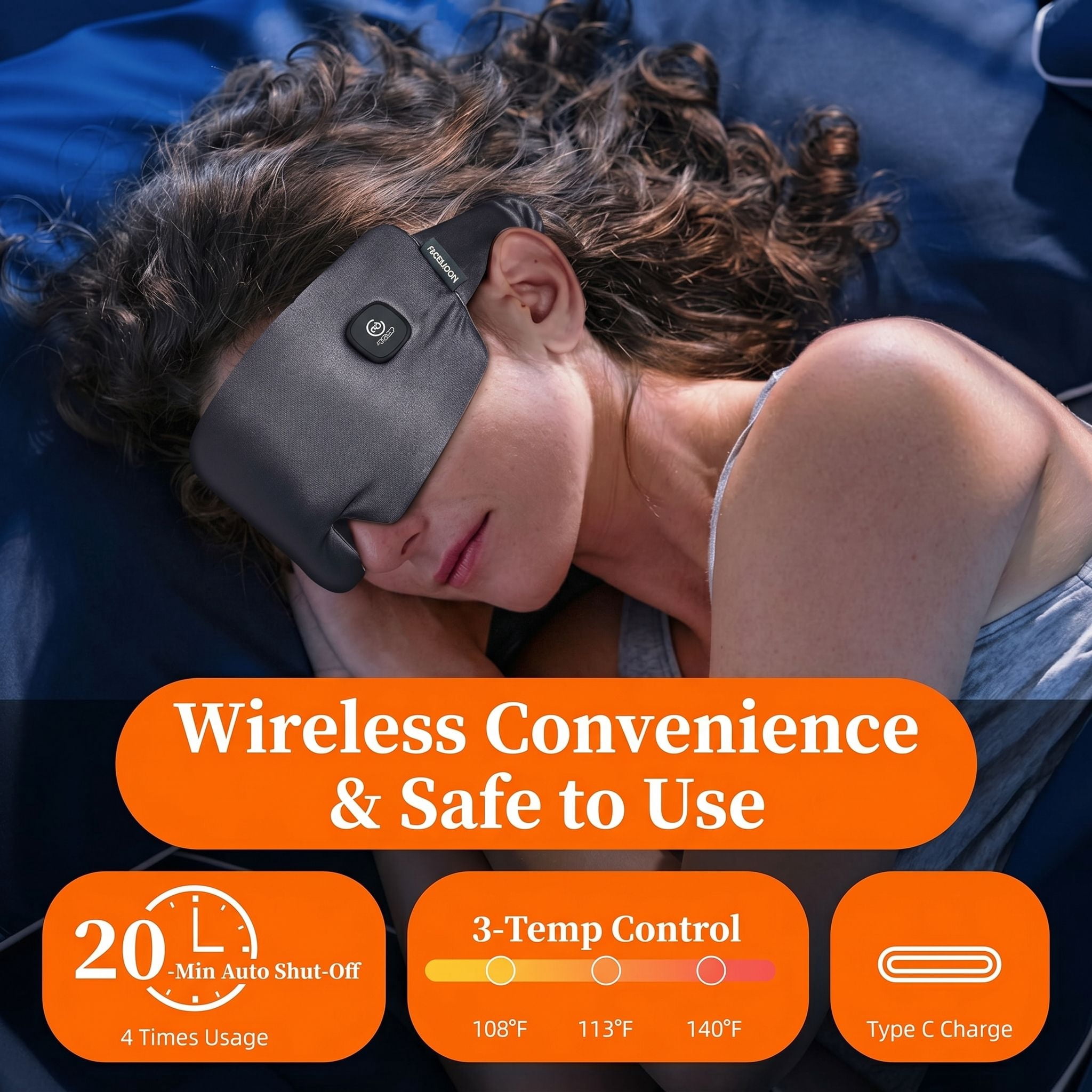 FACEMOON Silk Cordless Moist Heat Therapy Sleep Eye Mask for Dry Eyes with Storage Case, Blue