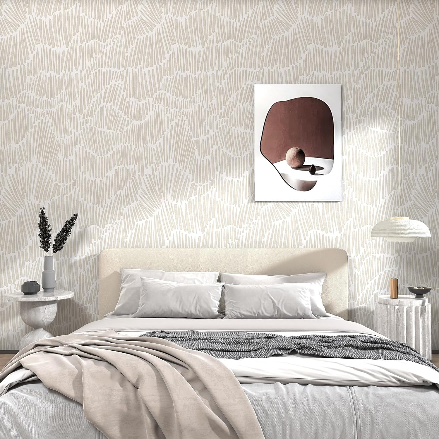 Beige Wallpaper 17.3"×393" Modern Striped Wallpapers Peel and Stick Wallpaper Vinyl Removable Self Adhesive Wallpaper for Bedroom Waterproof Wall Paper White and Gold Contact Paper