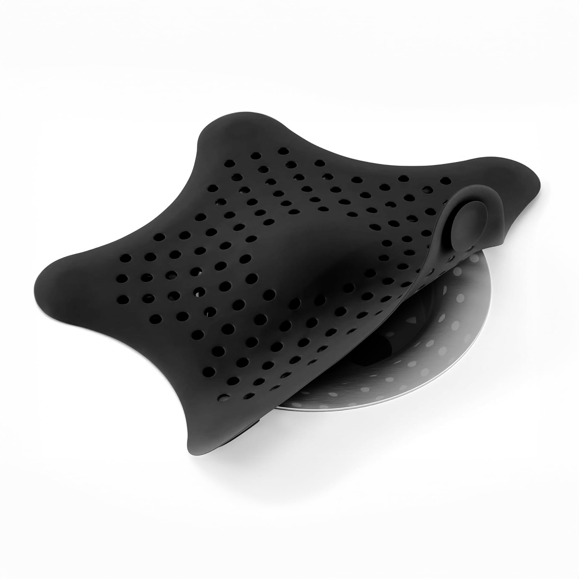 Era Silicone Hair Catcher for Bath and Shower Drains, Black 6.18x6.18in, Hair drain catcher