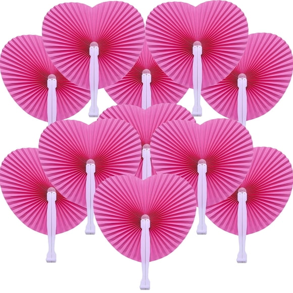 Abanicos Plegables de Papel Bestage 20 Unidades Corazón Rosa 25x22 cm
