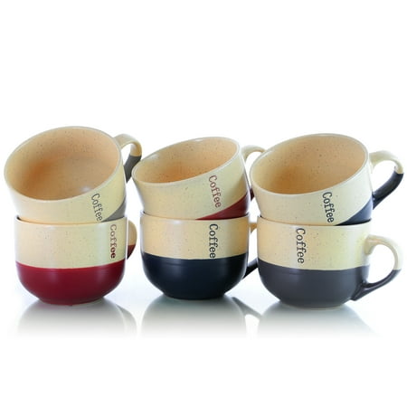 Elama's Latte Cafe Gift Cups 6 Piece Set of 18 oz Large Mugs for Latte, Coffee and Tea