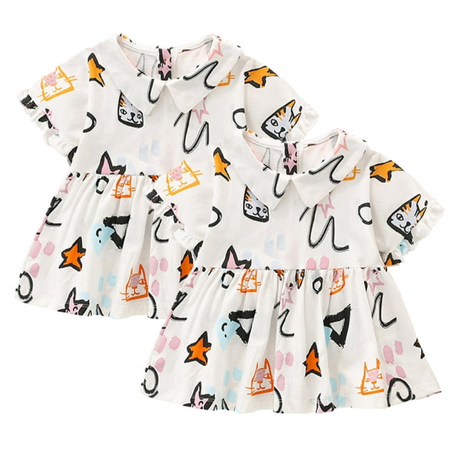 KYAIGUO Tunique Babydoll à Basque pour Filles Tout-Petits, T-Shirts à Manches Courtes, Col Rond Décontracté, Blouses pour 1-8 Ans