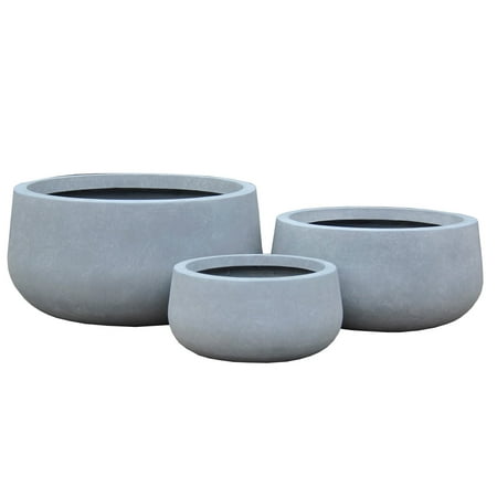 Durx-litecrete Lightweight Concrete Modern Low Bowl Charcoal Planter--Set of