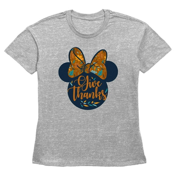 Women's Minnie Mouse Give Thanks Fall Silhouette Graphic Tee Heather Gray Small