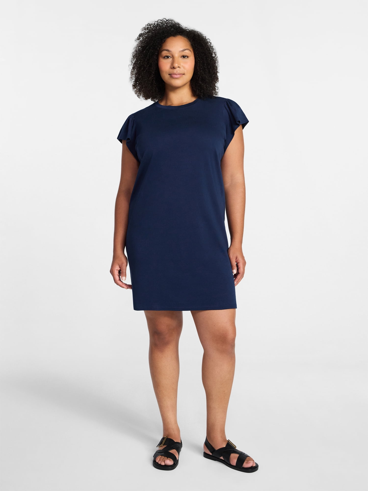 Time and Tru Women's Cotton T-Shirt Mini Dress with Short Flutter Sleeves, Sizes XS-XXXL