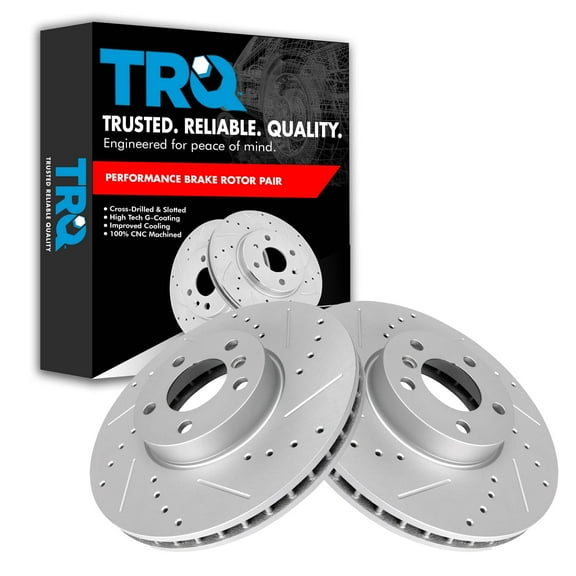 TRQ Front Performance Brake Rotors Set Vented Premium G-Coated Cross Drilled & Slotted Fits Select 2007-2018 BMW X5 2011-2019 X6