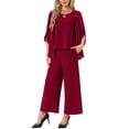 thumbnail image 2 of INSPIRE CHIC Women's 2 Pieces Sets Elegant Chiffon Sleeve Top Wide Legs Pants XL Burgundy, 2 of 6