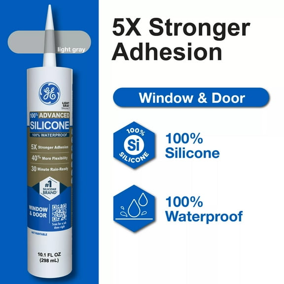 GE Advanced Silicone Window & Door Sealant, Pack of 1, Gray 10.1 fl oz Cartridge