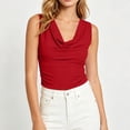thumbnail image 2 of Womens Round Neck Satin Camisole Women’s Cowl Neck Tank Tops Sleeveless Ruched Pullover Tops Loose Casual Elegant Business Blouse Red M, 2 of 6