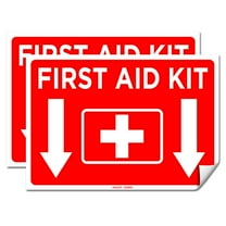 (Set of 2) First Aid Kit Sign Sticker Red 10" x 7" - Durable Self Adhesive 4 Mil Vinyl - Laminated - Fade & Scratch Resistant - Waterproof - Emergency Safety First Sign For Home, Office or Restaurant