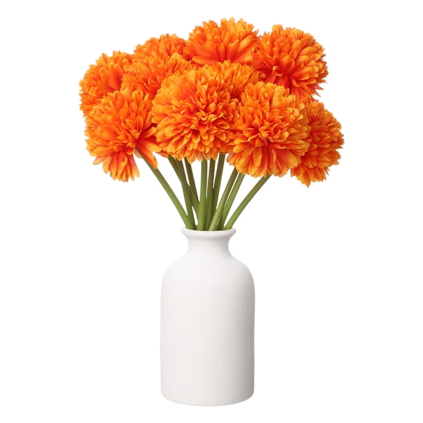 Uxcell 10 piezas de flores de bola de crisantemo artificiales, ramo de flores de crisantemo falso de seda para decoración de hogar, jardín, boda y fiesta, naranja