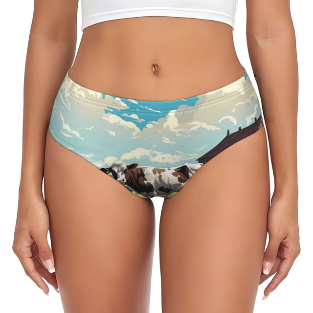 Balery Prairie Pasture Cow Ropa Interior de Algodón para Mujer con Dibujo – Braguitas Cómodas y Elásticas, Estilo Clásico-Large