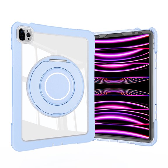 for iPad Pro 11 2022/2021/2020/2018 Clear Back Case Cover for Kids, Anti-Scratch Shockproof Dropproof Rugged Protective Case with Ring 360 Rotating Stand for iPad Air 4/Air 5, Blue
