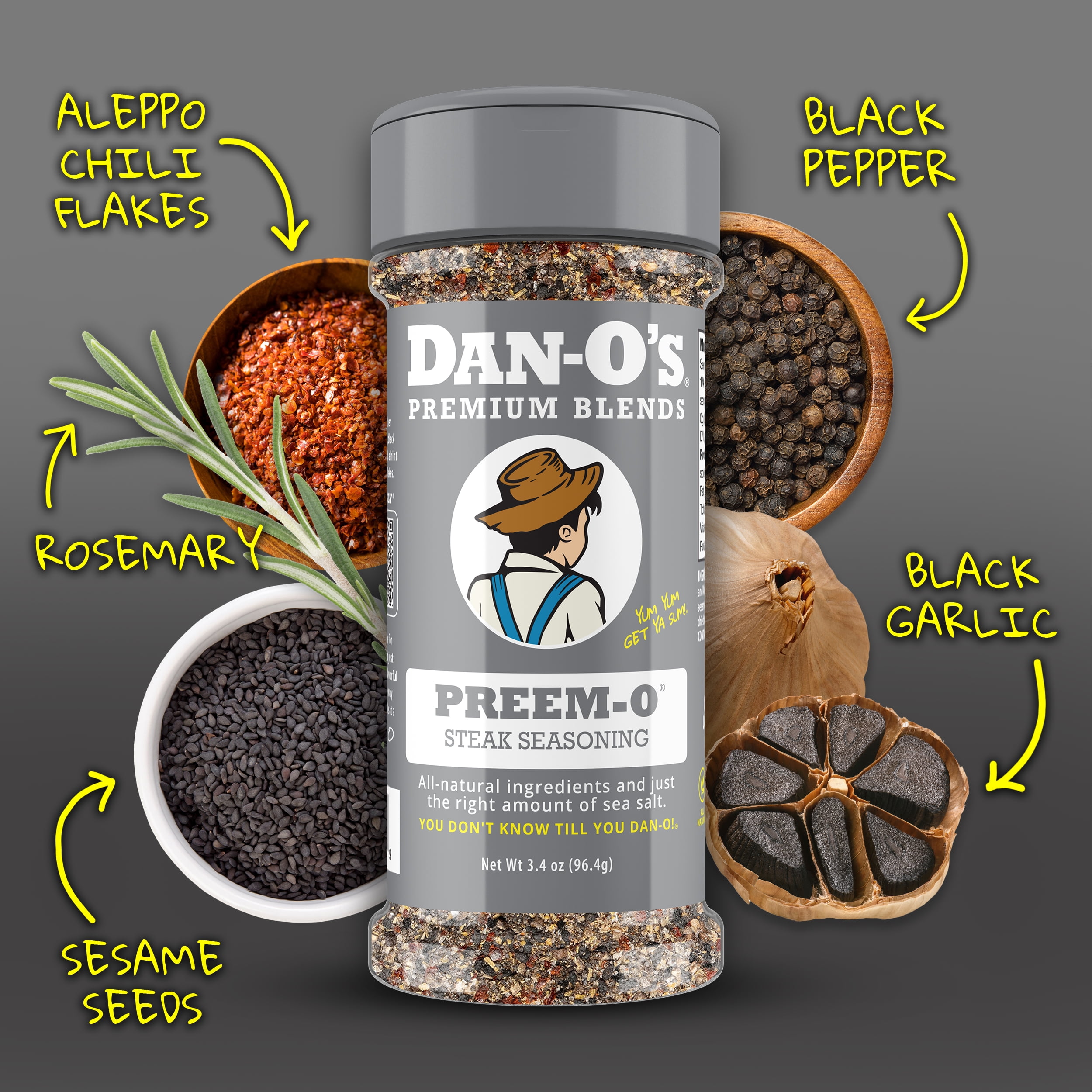 Dan-O's® Preem-O® Seasoning - All-Purpose Steak & Meat Seasoning - Great for cooking & grilling anything - Small bottle (3.4 oz)