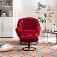 thumbnail image 2 of Velvet Swivel Accent Chair with Ottoman Set, Modern Lounge Chair with Footrest, Comfy Armchair with 360° Swiveling for Living Room, Bedroom, Reading Room, Home Office, Metal Base Frame, Red, 2 of 7